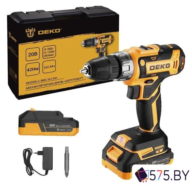 Дрель-шуруповерт Deko DKCD20-Li 085-1123 (с 2-мя АКБ, кейс) в магазине 575.by