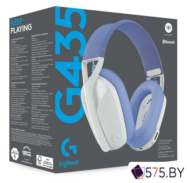 Наушники Logitech G435 Lightspeed (белый/сиреневый) в магазине 575.by