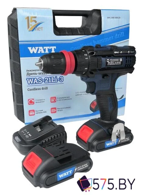Дрель-шуруповерт WATT WAS-21Li-3 1.021.030.23 (с 2-мя АКБ, кейс) в магазине 575.by