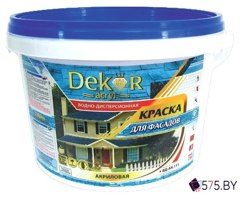 Краска Dekor ВД-АК-111 для фасадов (белый, 7 кг) в магазине 575.by
