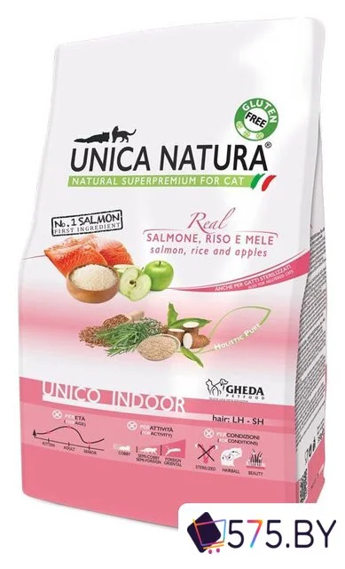Сухой корм для кошек Unica Natura Unico Indoor с лососем, рисом и яблоком 1.5 кг в магазине 575.by