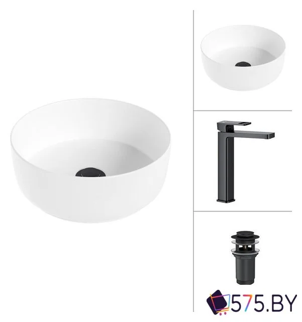 Умывальник Lauter 21499-31 + Cascade 21СК0655BS с донным клапаном 21190B (черный матовый) в магазине 575.by