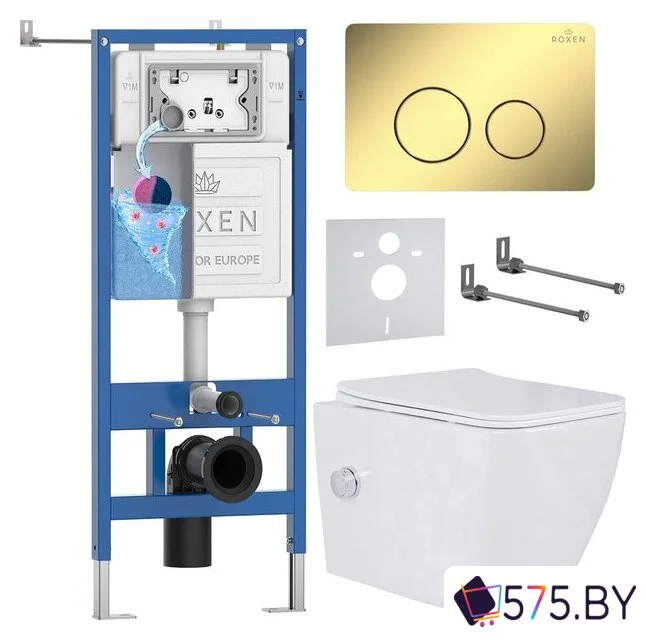 Унитаз подвесной Roxen Cube Tornado Bidet в комплекте с инсталляцией StounFix Dual Fresh 6 в 1 868472 (кнопка: золото глянцевая) в магазине 575.by