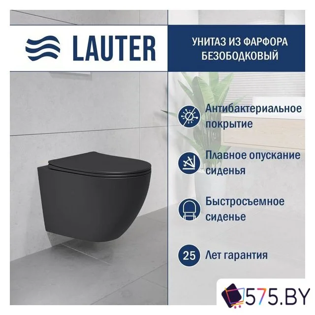 Унитаз подвесной Lauter Augsburg 21109EC + 21901002 (кнопка прямоугольная, черный) в магазине 575.by