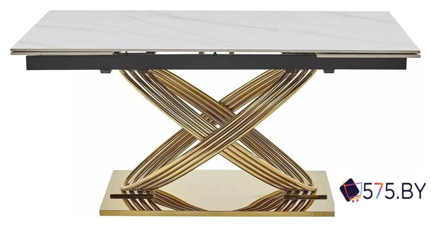 Кухонный стол Signal Hermes II 160-240/90 (эффект белого мрамора/золотой) в магазине 575.by
