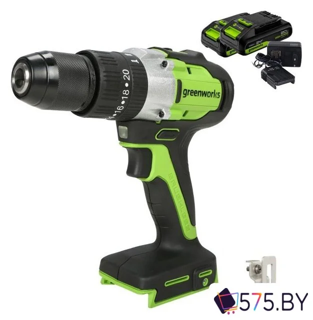 Ударная дрель-шуруповерт Greenworks GD24DD60 3704107CUC (с 2-мя АКБ) в магазине 575.by