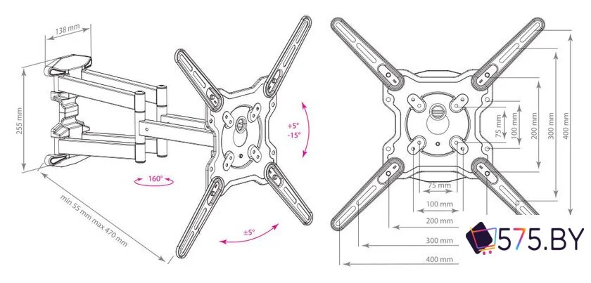 Кронштейн для телевизора Kromax OPTIMA-407 (серый) в магазине 575.by