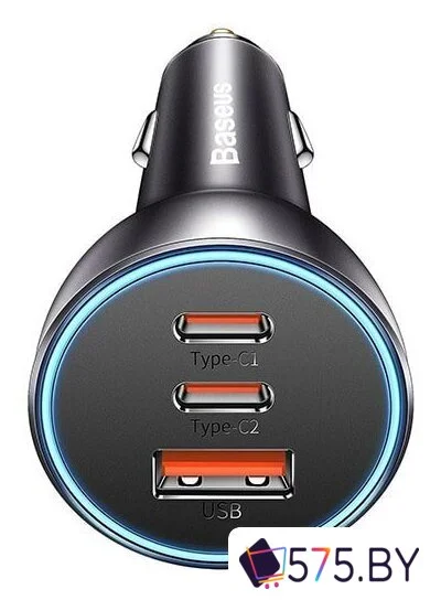 Автомобильное зарядное Baseus Golden Contactor Pro Triple Fast Charger Car Charger 65W CGJP010013 (темно-серый) в магазине 575.by
