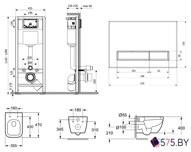 Унитаз подвесной Lavinia Boho Relfix One Compacto 7 в 1 87040070 (черное стекло) в магазине 575.by