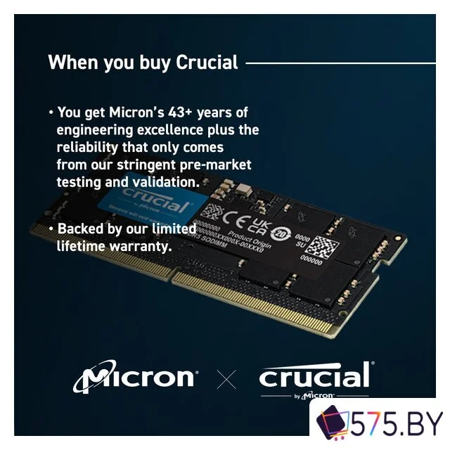 Оперативная память Crucial 16ГБ DDR5 SODIMM 4800МГц CB16GS4800 в магазине 575.by