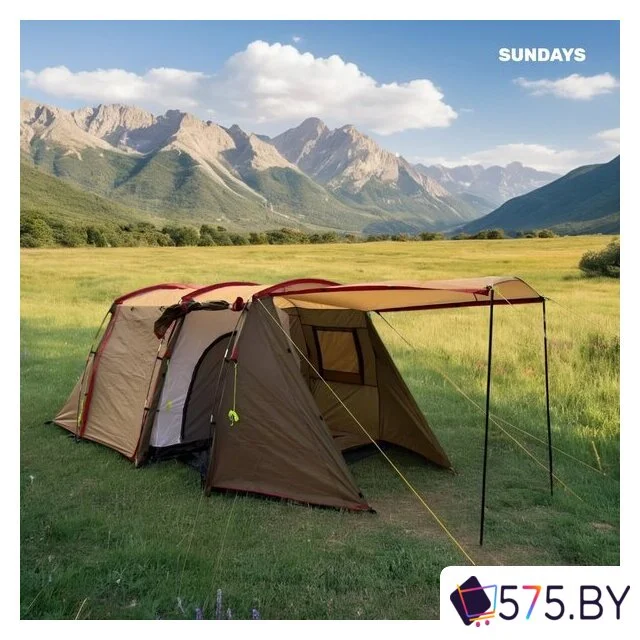 Кемпинговая палатка Sundays ZC-TT105-4 (серебристый/коричневый край) в магазине 575.by