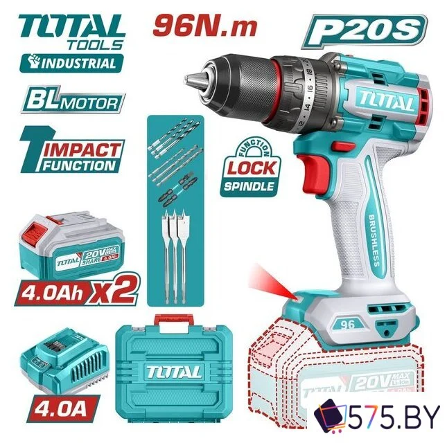 Ударная дрель-шуруповерт Total TIDLI20968 (с 2-мя АКБ, кейс) в магазине 575.by