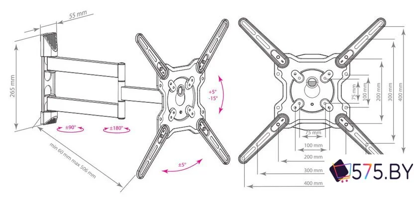 Кронштейн для телевизора Kromax OPTIMA-406 (серый) в магазине 575.by