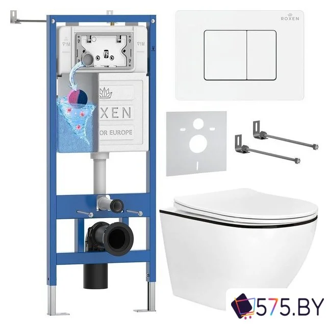 Унитаз подвесной Roxen Antares Black в комплекте с инсталляцией StounFix Dual Fresh 6 в 1 868551 (кнопка: белый глянцевая) в магазине 575.by