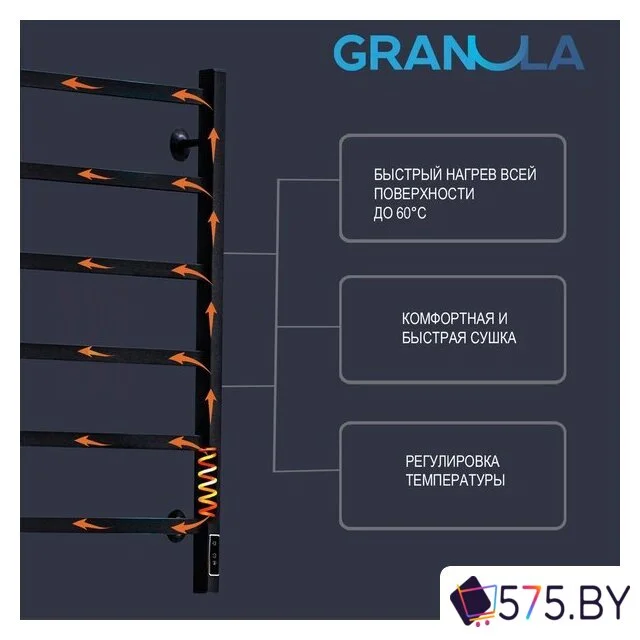 Полотенцесушитель Granula Квадро Сплит 50х80 (терморегулятор с таймером графит) в магазине 575.by