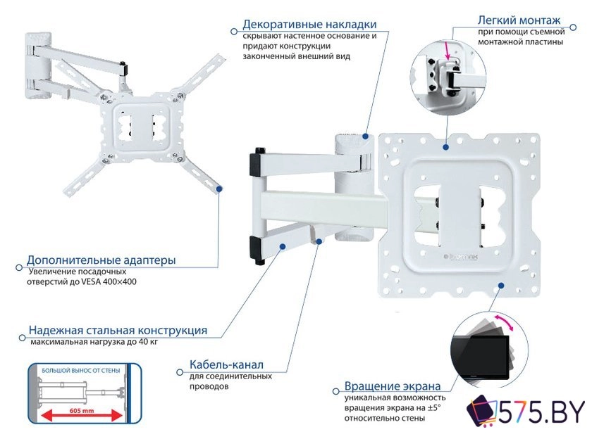Кронштейн для телевизора Kromax DIX-18W (белый) в магазине 575.by