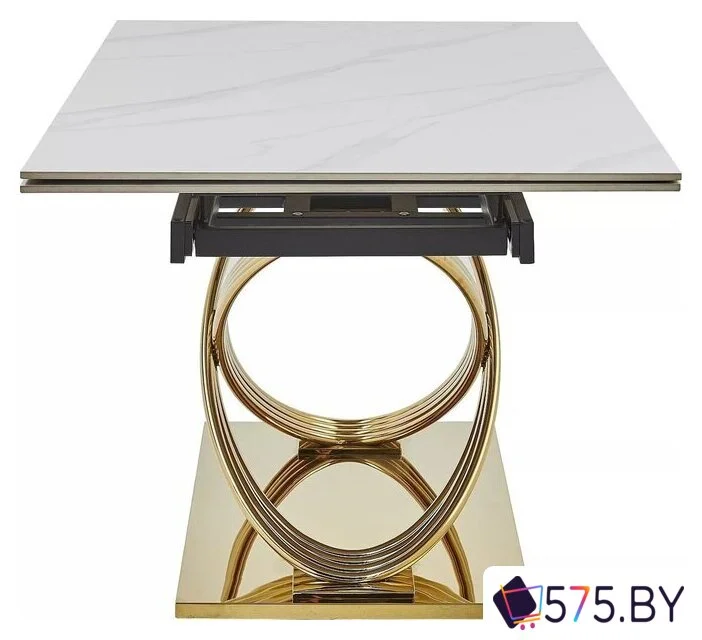Кухонный стол Signal Hermes II 160-240/90 (эффект белого мрамора/золотой) в магазине 575.by