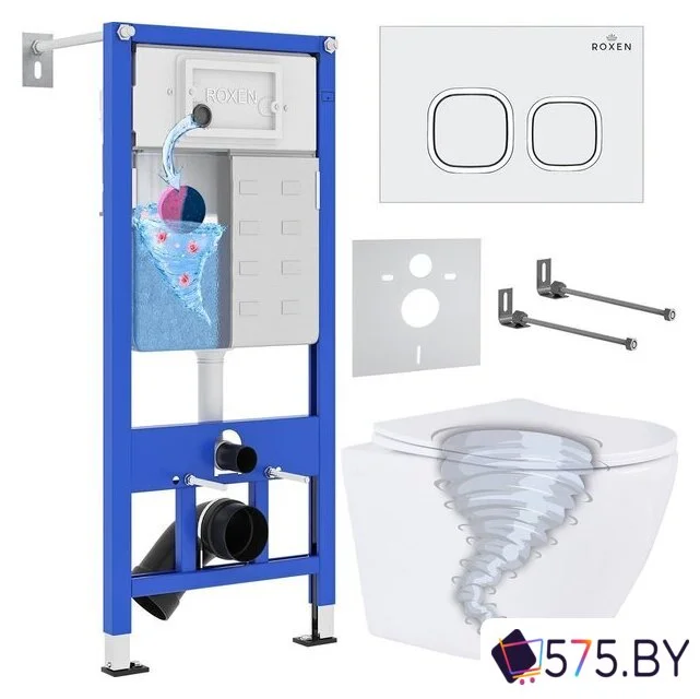 Унитаз подвесной Roxen Antares Tornado Long в комплекте с инсталляцией StounFix Dual Fresh 6 в 1 868432 (кнопка: белый глянцевая) в магазине 575.by