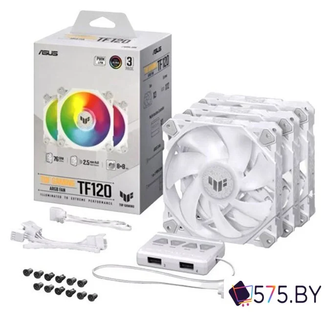 Комплект вентиляторов для корпуса с контроллером ASUS TUF Gaming TF120 ARGB Triple Fan Kit White Edition в магазине 575.by