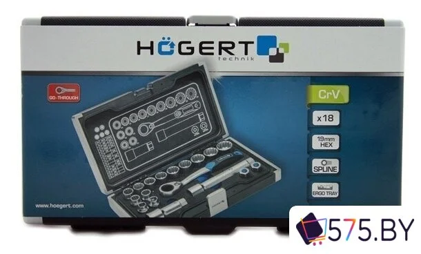 Набор трещотка с головками Hoegert Technik HT1R478 (18 предметов) в магазине 575.by