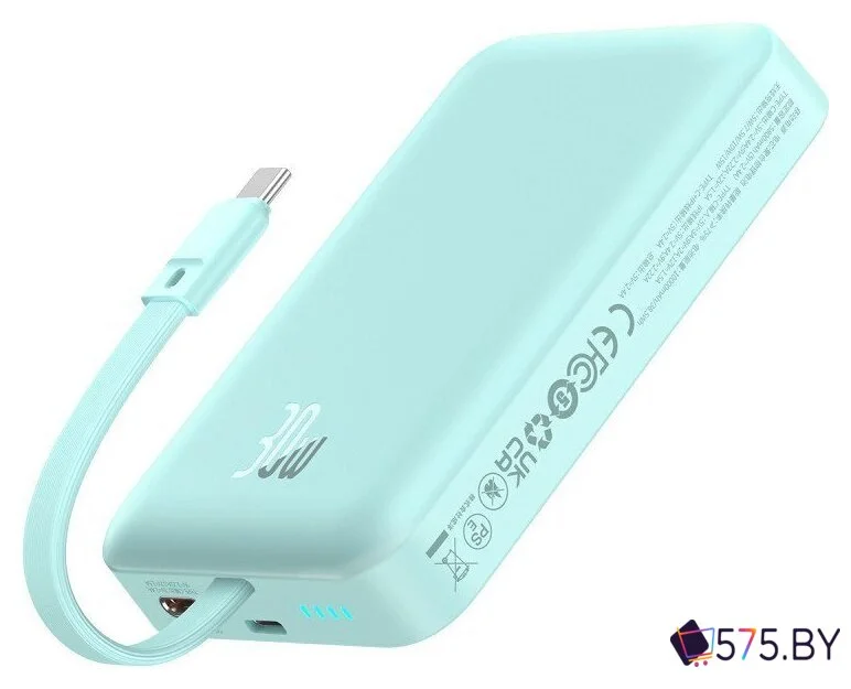 Внешний аккумулятор Baseus Magnetic Fast Charge Power Bank Type-C Edition 30W 10000mAh (мятный) в магазине 575.by