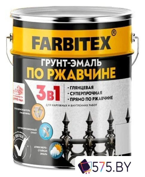 Грунт-эмаль Farbitex По ржавчине 3в1 5 кг (белый) в магазине 575.by