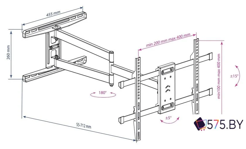Кронштейн для телевизора Kromax DIX-20 (черный) в магазине 575.by