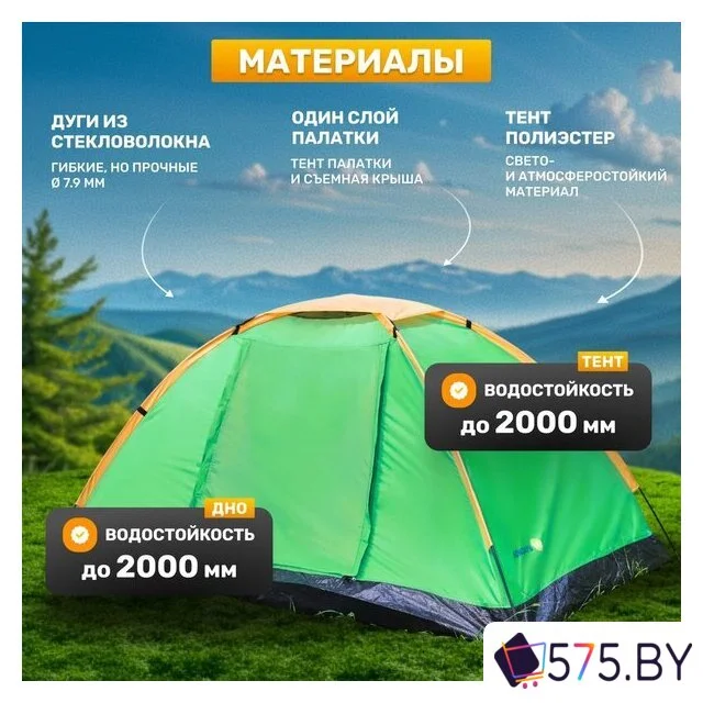 Кемпинговая палатка Sundays GC-TT002 (зеленый/оранжевый, со спальным мешком ZC-SB001 красный) в магазине 575.by