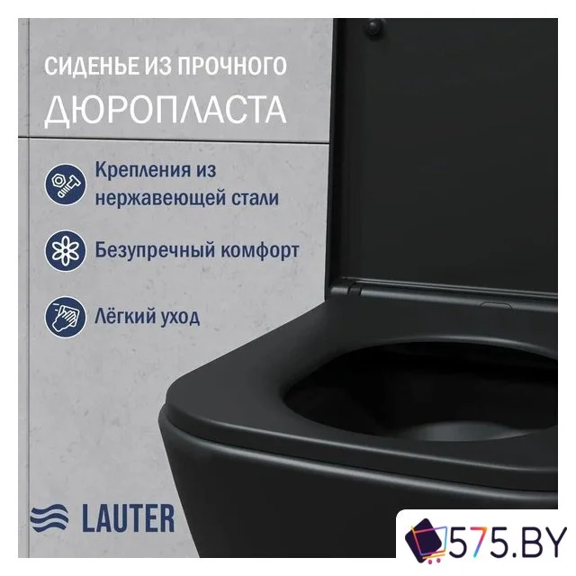 Унитаз подвесной Lauter Nuremberg 21811B + 21901002 (черный, с кнопкой 219703J сатин) в магазине 575.by
