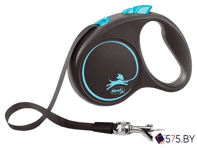 Поводок-рулетка Flexi Black Design S Tape 5 m (голубой) в магазине 575.by