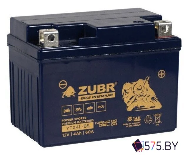 Мотоциклетный аккумулятор Zubr Premium YTX4L-BS R+ (4 А·ч) в магазине 575.by