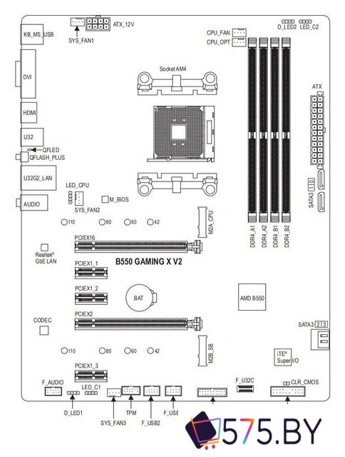 Материнская плата Gigabyte B550 Gaming X V2 (rev. 1.0/1.1/1.2) в магазине 575.by