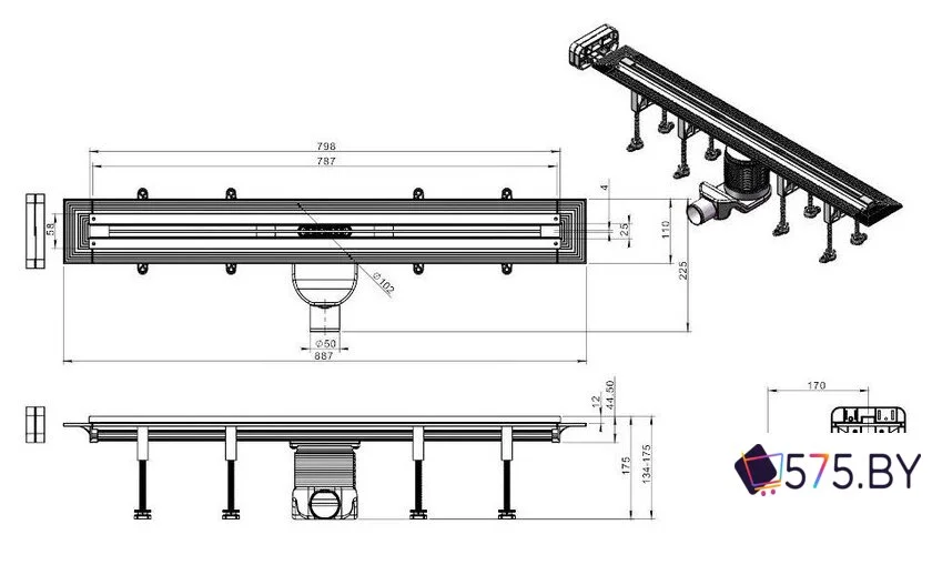 Трап/канал Roxen Razor Gun metal 910100GM в магазине 575.by