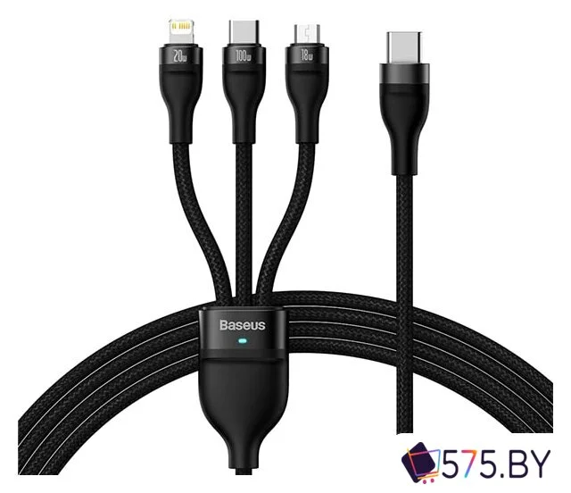 Кабель Baseus Flash Series II USB Type-C - Lightning/USB Type-C/microUSB (1.5 м, черный) в магазине 575.by
