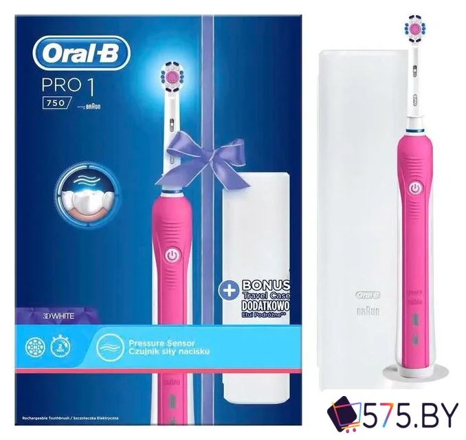 Электрическая зубная щетка Oral-B Pro 1 750 3D White D16.513.1UX (розовый) в магазине 575.by