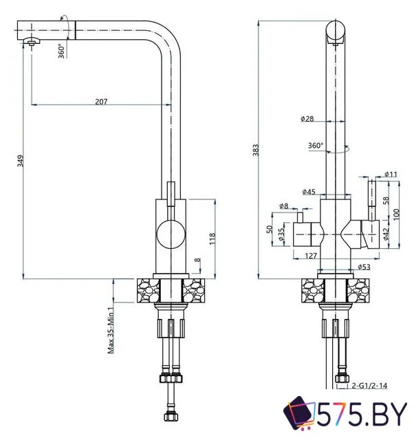 Смеситель GranFest QUARZ GF-Z5421 (темно-серый) в магазине 575.by