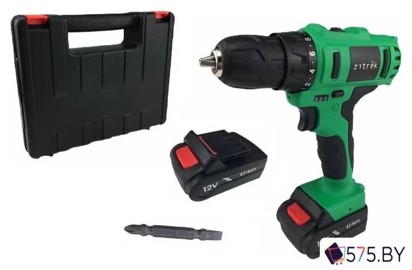 Дрель-шуруповерт Zitrek Greenpower 12-Li 063-4074 (с 2-мя АКБ, кейс) в магазине 575.by
