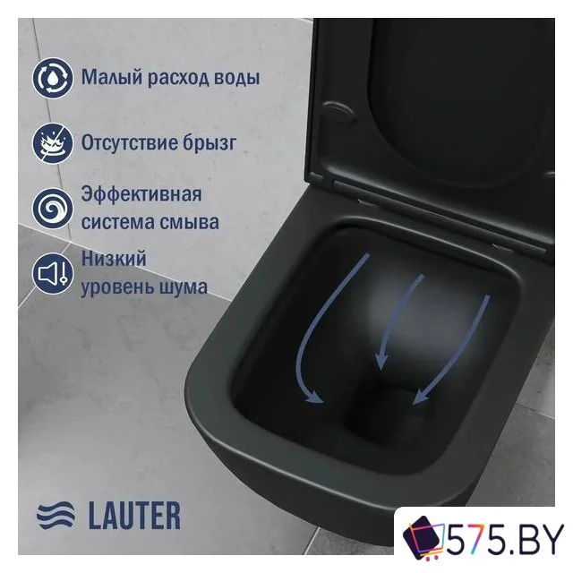 Унитаз подвесной Lauter Nuremberg 21811B + 21901002 (черный, с кнопкой 219704J черный) в магазине 575.by