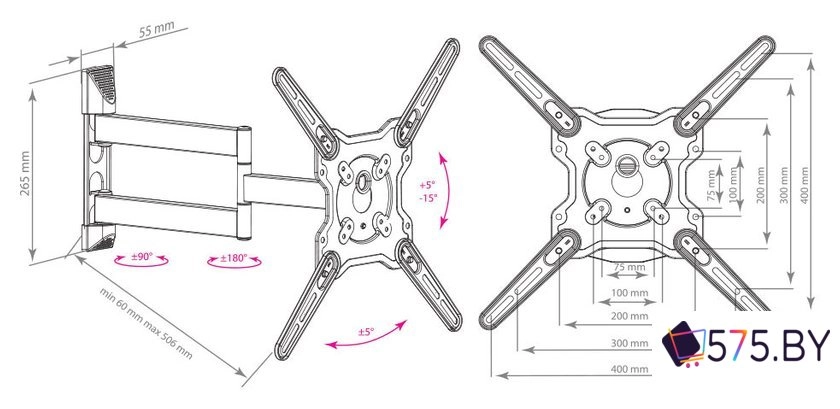 Кронштейн для телевизора Kromax OPTIMA-406 (серый) в магазине 575.by
