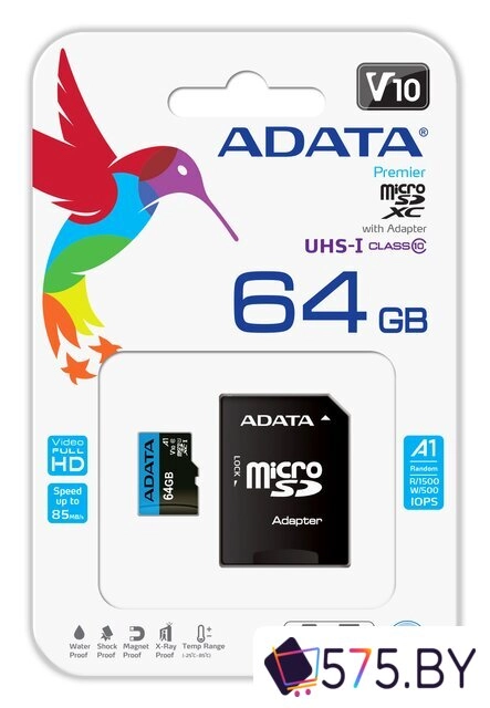 Карта памяти ADATA Premier AUSDX64GUICL10A1-RA1 microSDXC 64GB (с адаптером) в магазине 575.by