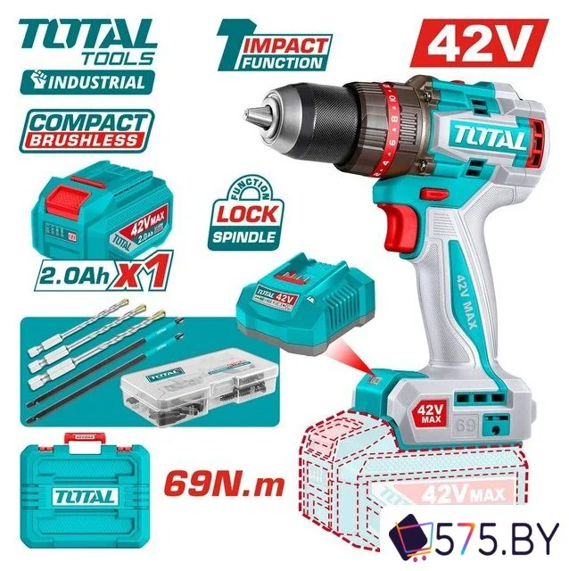 Ударная дрель-шуруповерт Total TIDLI426981 (с 1-им АКБ, кейс) в магазине 575.by