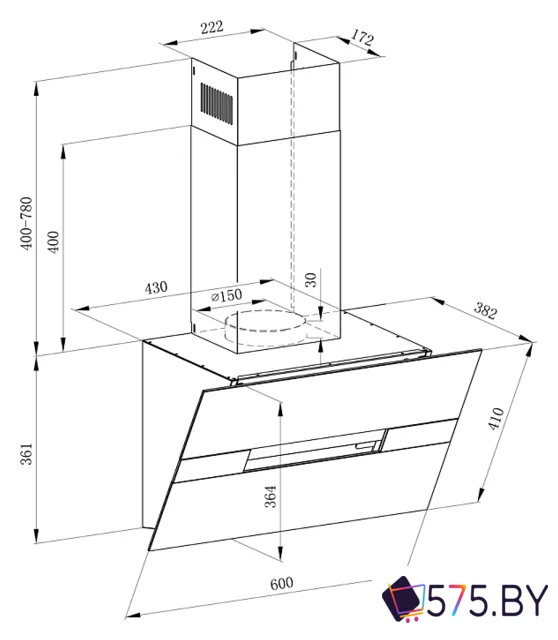 Кухонная вытяжка MAUNFELD Mersey 60 (нержавеющая сталь/черное стекло) в магазине 575.by