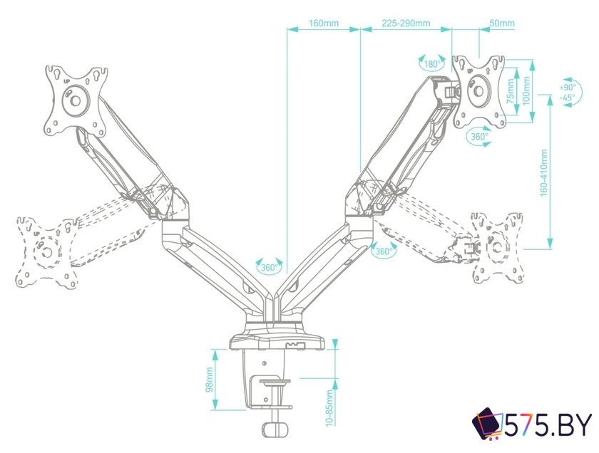 Кронштейн для монитора Onkron G160 (черный) в магазине 575.by