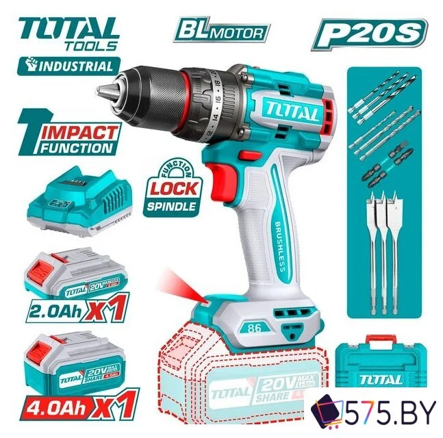 Ударная дрель-шуруповерт Total TIDLI20868 (с 2-мя АКБ, кейс) в магазине 575.by