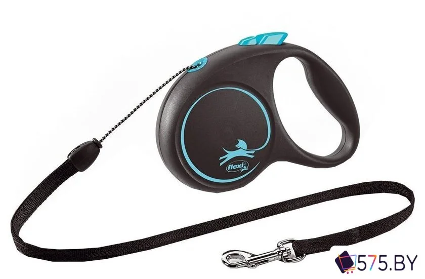 Поводок-рулетка Flexi Black Design S Cord 5 m (голубой) в магазине 575.by