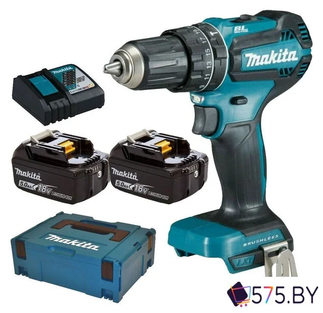 Ударная дрель-шуруповерт Makita DHP485RTJ (с 2-мя АКБ 5 Ач, кейс) в магазине 575.by