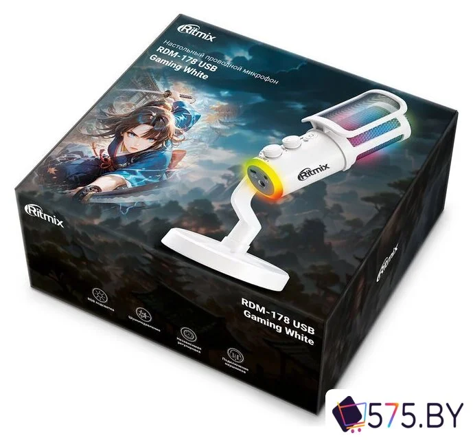 Проводной микрофон Ritmix RDM-178 USB Gaming (белый) в магазине 575.by