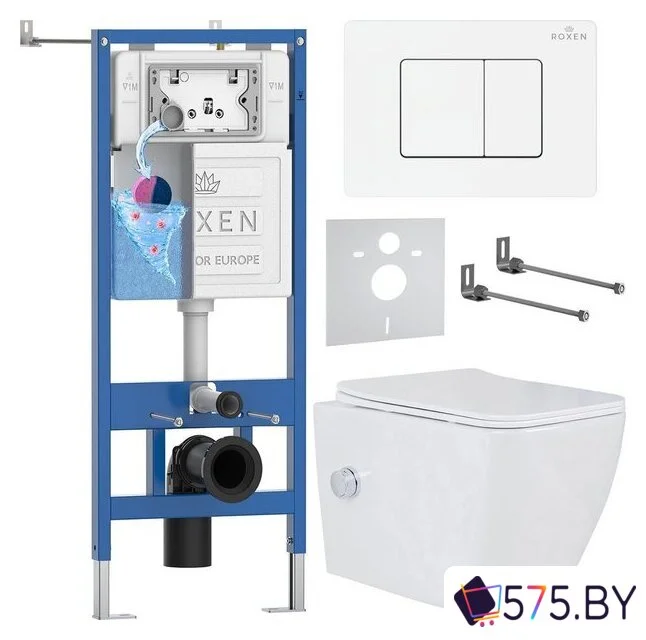 Унитаз подвесной Roxen Cube Tornado Bidet в комплекте с инсталляцией StounFix Dual Fresh 6 в 1 868531 (кнопка: белый глянцевая) в магазине 575.by