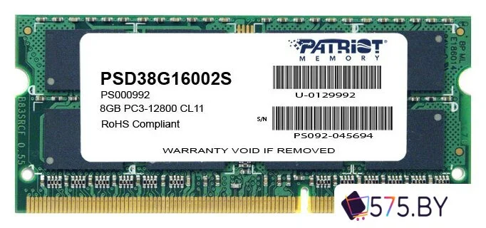 Оперативная память Patriot Signature 8GB DDR3 SO-DIMM PC3-12800 (PSD38G16002S) в магазине 575.by