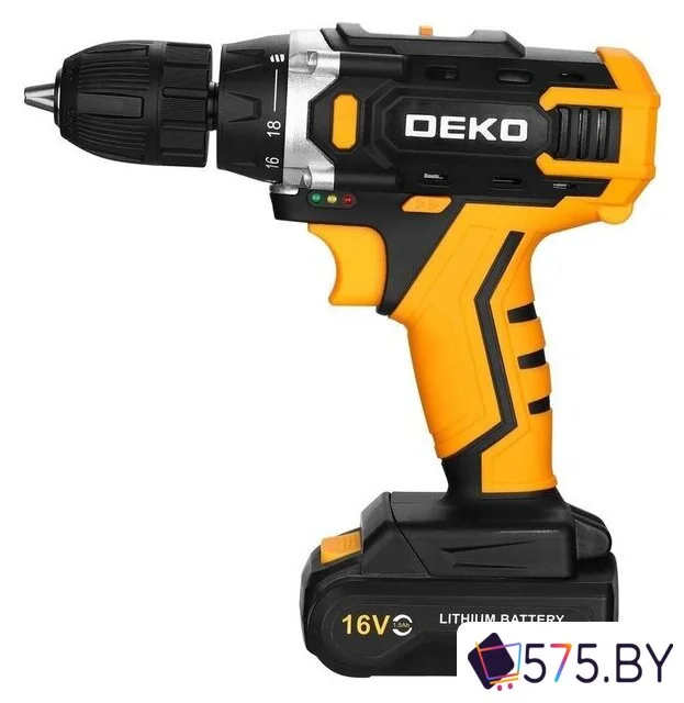 Дрель-шуруповерт Deko Sharker 16V Set 63 083-1041 (с 2-мя АКБ, кейс) в магазине 575.by